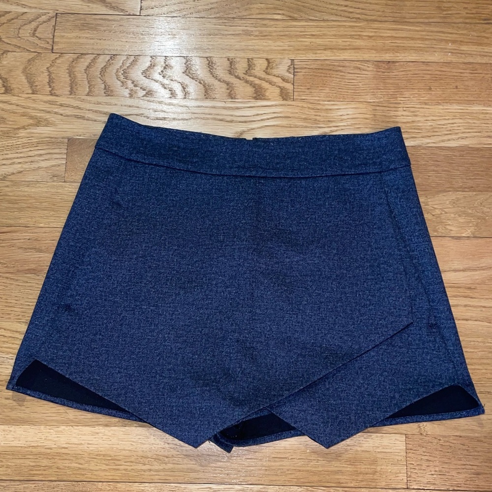 Aqua Navy Asymmetric Skort in Denim Pattern Medium